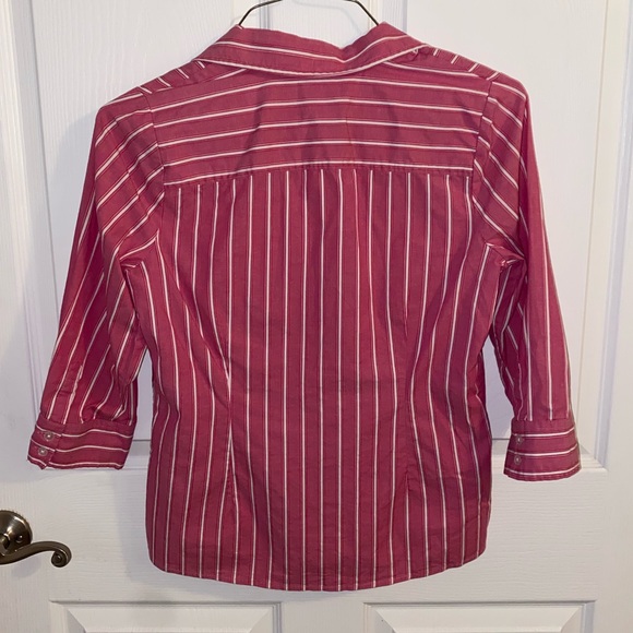 Kim Rogers 3/4 Sleeve Button Down Pink with White Candy Stripes Size Small - Picture 2 of 4